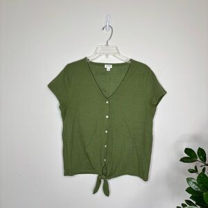 J. Crew Olive Button-Down Tie-Front Shirt  Cap Sleeve Women Large BNC6